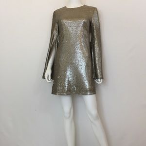 Dress The Population Gold Sequin Long Sleeve Liza Dress
